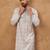 Men grey silk blend solid embroidered straight kurta with pant set