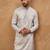 Men grey silk blend solid embroidered straight kurta with pant set