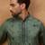 Men green silk blend solid embroidered straight kurta with pant set