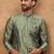 Men green silk blend solid embroidered straight kurta with pant set
