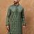 Men green silk blend solid embroidered straight kurta with pant set