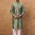 Men green silk blend solid embroidered straight kurta with pant set