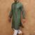 Men green silk blend solid embroidered straight kurta with pant set