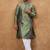 Men green silk blend solid embroidered straight kurta with pant set