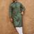 Men green silk blend solid embroidered straight kurta with pant set