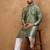 Men green silk blend solid embroidered straight kurta with pant set
