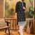 Men black silk blend solid embroidered straight kurta with trouser
