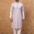 Men lavender silk blend solid embroidered straight kurta with pant set
