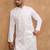 Men white silk blend solid embroidered straight kurta with pant set
