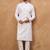 Men white silk blend solid embroidered straight kurta with pant set