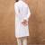 Men white silk blend solid embroidered straight kurta with pant set