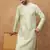 Men peach silk blend solid embroidered straight kurta with pant set