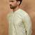 Men peach silk blend solid embroidered straight kurta with pant set
