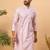 Men lavender silk blend solid embroidered straight kurta with pant set