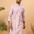 Men lavender silk blend solid embroidered straight kurta with pant set