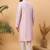 Men lavender silk blend solid embroidered straight kurta with pant set