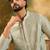 Men green silk blend solid embroidered straight kurta with trouser