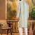 Men green silk blend solid embroidered straight kurta with trouser