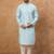 Men blue silk blend solid embroidered straight kurta with pant set