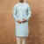 Men blue silk blend solid embroidered straight kurta with pant set