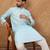 Men blue silk blend solid embroidered straight kurta with pant set