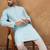 Men blue silk blend solid embroidered straight kurta with pant set