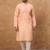 Men peach silk blend solid embroidered straight kurta with pant set
