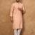 Men peach silk blend solid embroidered straight kurta with pant set