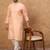 Men peach silk blend solid embroidered straight kurta with pant set