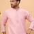 Men pink silk blend solid embroidered straight kurta with pant set