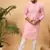 Men pink silk blend solid embroidered straight kurta with pant set