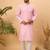 Men pink silk blend solid embroidered straight kurta with pant set