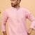 Men pink silk blend solid embroidered straight kurta with pant set