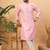 Men pink silk blend solid embroidered straight kurta with pant set