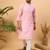 Men pink silk blend solid embroidered straight kurta with pant set