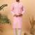 Men pink silk blend solid embroidered straight kurta with pant set