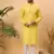 Men yellow silk blend solid embroidered straight kurta with pant set