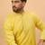 Men yellow silk blend solid embroidered straight kurta with pant set