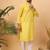 Men yellow silk blend solid embroidered straight kurta with pant set