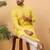 Men yellow silk blend solid embroidered straight kurta with pant set