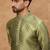 Men green silk blend solid woven design straight kurta with pant set