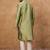 Men green silk blend solid woven design straight kurta with pant set
