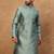 Men blue silk blend solid woven design straight kurta with pant set