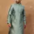 Men blue silk blend solid woven design straight kurta with pant set