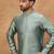 Men blue silk blend solid woven design straight kurta with pant set