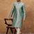 Men blue silk blend solid woven design straight kurta with pant set