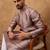 Men mauve silk blend solid woven design straight kurta with pant set