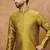 Men yellow silk blend solid woven design straight kurta with pant set
