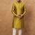 Men yellow silk blend solid woven design straight kurta with pant set