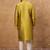 Men yellow silk blend solid woven design straight kurta with pant set